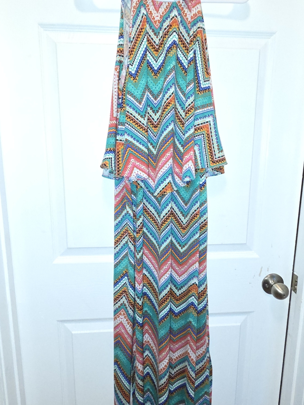 Versona Multicolor Chevron Zigzag Maxi Dress Gold Chain Halter Size M